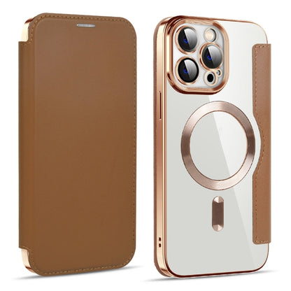 For iPhone 15 Pro Max Shield MagSafe RFID Anti-theft Leather Phone Case(Brown) - iPhone 15 Pro Max Cases by buy2fix | Online Shopping UK | buy2fix