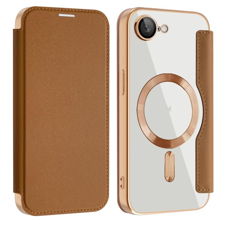 For iPhone 16e Shield MagSafe RFID Anti-theft Leather Phone Case(Brown) - iPhone 16e Cases by buy2fix | Online Shopping UK | buy2fix