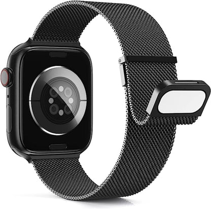 For Apple Watch SE 44mm Milan Double Magnetic Steel Mesh Watch Band(Black) by buy2fix
