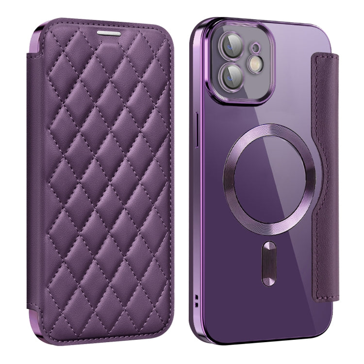 For iPhone 11 Shield Magsafe RFID Anti-theft Rhombus Leather Phone Case(Purple) by buy2fix