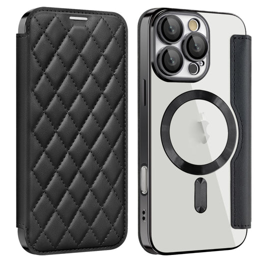 For iPhone 16 Pro Shield Magsafe RFID Anti-theft Rhombus Leather Phone Case(Black) by buy2fix
