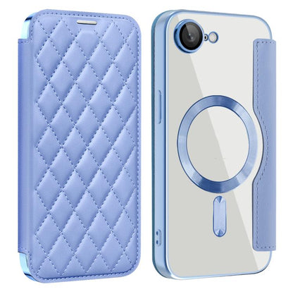 For iPhone 16e Shield Magsafe RFID Anti-theft Rhombus Leather Phone Case(Blue) - iPhone 16e Cases by buy2fix | Online Shopping UK | buy2fix