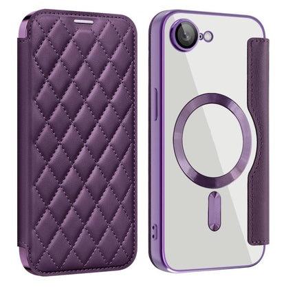 For iPhone 16e Shield Magsafe RFID Anti-theft Rhombus Leather Phone Case(Purple) - iPhone 16e Cases by buy2fix | Online Shopping UK | buy2fix