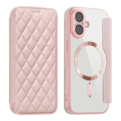For iPhone 17 Shield Magsafe RFID Anti-theft Rhombus Leather Phone Case(Pink) - iPhone 17 Cases by buy2fix | Online Shopping UK | buy2fix