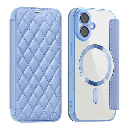 For iPhone 17 Shield Magsafe RFID Anti-theft Rhombus Leather Phone Case(Blue) - iPhone 17 Cases by buy2fix | Online Shopping UK | buy2fix