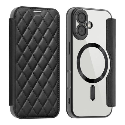 For iPhone 17 Shield Magsafe RFID Anti-theft Rhombus Leather Phone Case(Black) - iPhone 17 Cases by buy2fix | Online Shopping UK | buy2fix