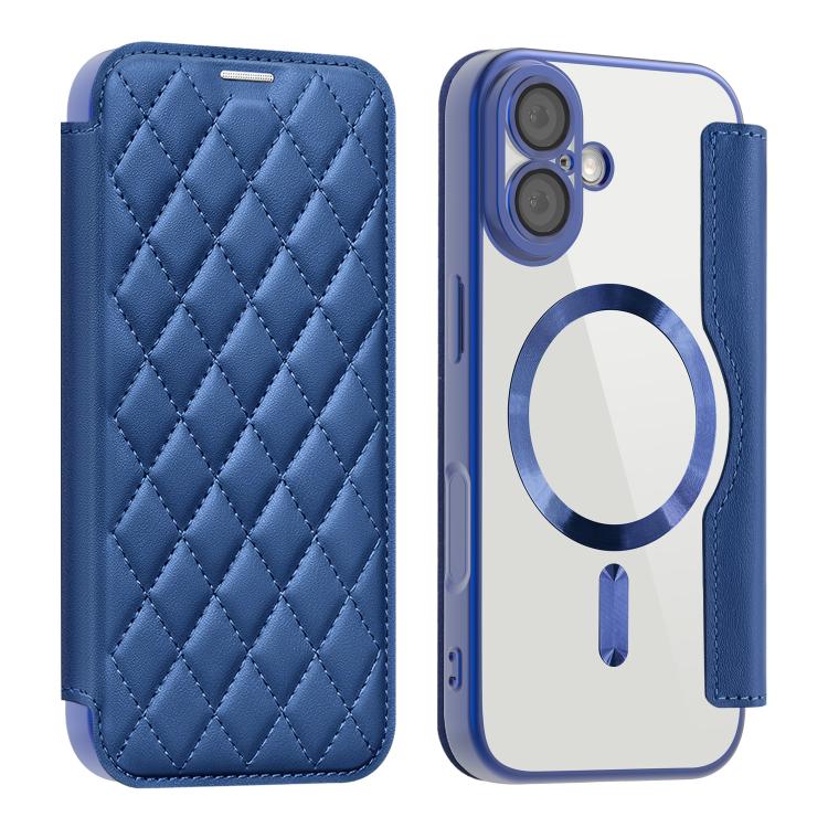 For iPhone 17 Shield Magsafe RFID Anti-theft Rhombus Leather Phone Case(Dark Blue) - iPhone 17 Cases by buy2fix | Online Shopping UK | buy2fix