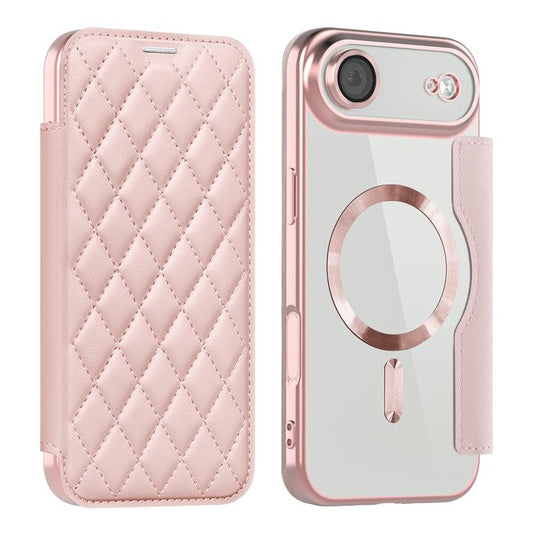 For iPhone Air Shield Magsafe RFID Anti-theft Rhombus Leather Phone Case(Pink) - iPhone Air Cases by buy2fix | Online Shopping UK | buy2fix