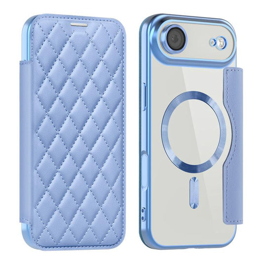 For iPhone Air Shield Magsafe RFID Anti-theft Rhombus Leather Phone Case(Blue) - iPhone Air Cases by buy2fix | Online Shopping UK | buy2fix