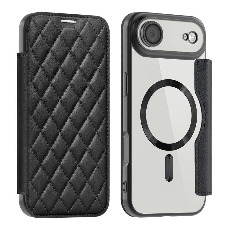 For iPhone Air Shield Magsafe RFID Anti-theft Rhombus Leather Phone Case(Black) - iPhone Air Cases by buy2fix | Online Shopping UK | buy2fix