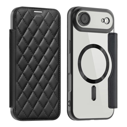 For iPhone Air Shield Magsafe RFID Anti-theft Rhombus Leather Phone Case(Black) - iPhone Air Cases by buy2fix | Online Shopping UK | buy2fix