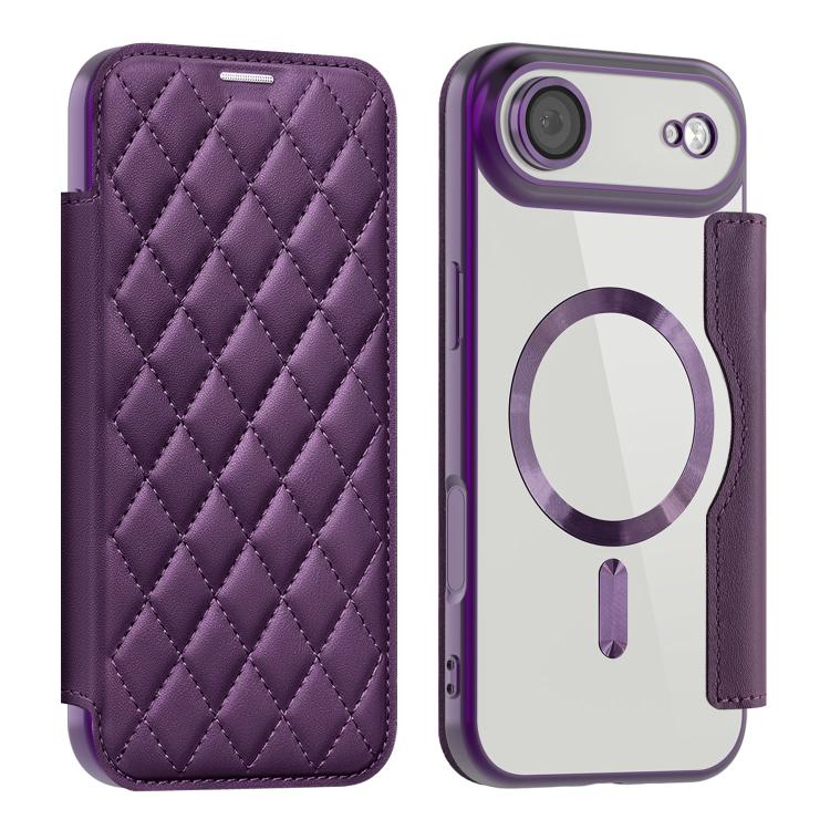 For iPhone Air Shield Magsafe RFID Anti-theft Rhombus Leather Phone Case(Purple) - iPhone Air Cases by buy2fix | Online Shopping UK | buy2fix
