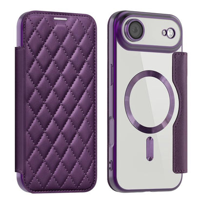For iPhone Air Shield Magsafe RFID Anti-theft Rhombus Leather Phone Case(Purple) - iPhone Air Cases by buy2fix | Online Shopping UK | buy2fix