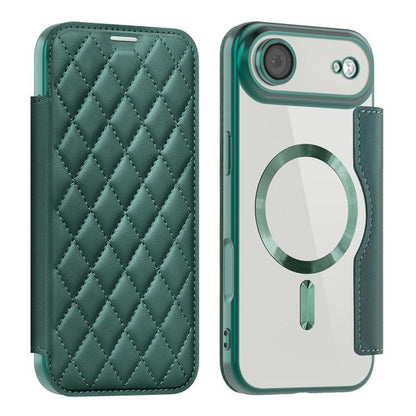 For iPhone Air Shield Magsafe RFID Anti-theft Rhombus Leather Phone Case(Green) - iPhone Air Cases by buy2fix | Online Shopping UK | buy2fix