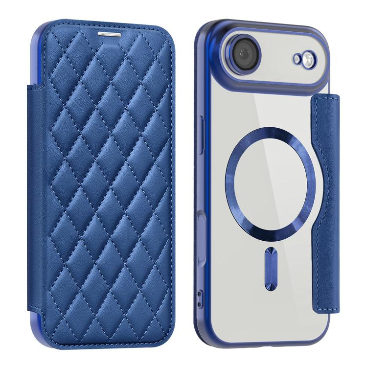 For iPhone Air Shield Magsafe RFID Anti-theft Rhombus Leather Phone Case(Dark Blue) - iPhone Air Cases by buy2fix | Online Shopping UK | buy2fix