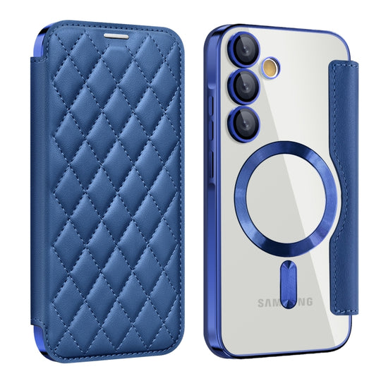 For Samsung Galaxy A55 5G Shield MagSafe RFID Anti-theft Rhombus Leather Phone Case(Dark Blue)