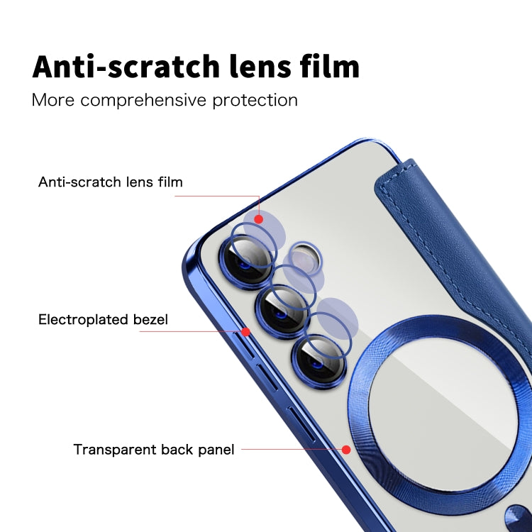 For Samsung Galaxy S25 5G Shield MagSafe RFID Anti-theft Rhombus Leather Phone Case(Dark Blue) by buy2fix