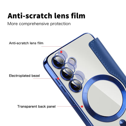 For Samsung Galaxy S25 5G Shield MagSafe RFID Anti-theft Rhombus Leather Phone Case(Dark Blue) by buy2fix