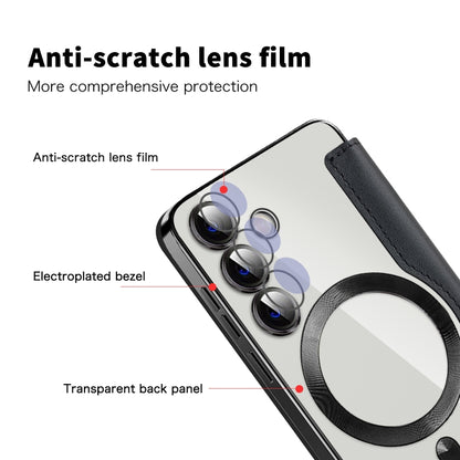 For Samsung Galaxy S25 5G Shield MagSafe RFID Anti-theft Rhombus Leather Phone Case(Black) by buy2fix