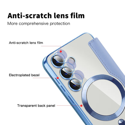 For Samsung Galaxy S25 5G Shield MagSafe RFID Anti-theft Rhombus Leather Phone Case(Blue) by buy2fix