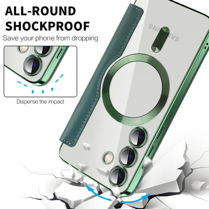For Samsung Galaxy S25 5G Shield MagSafe RFID Anti-theft Rhombus Leather Phone Case(Green) by buy2fix