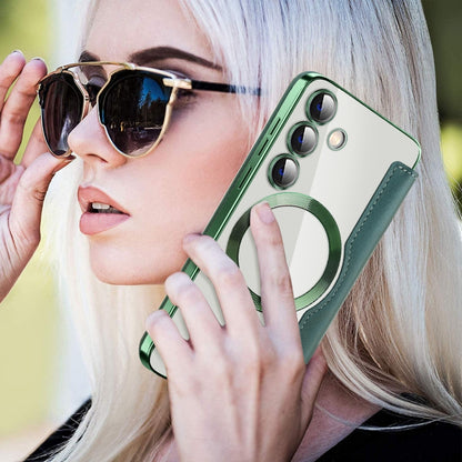 For Samsung Galaxy S25 5G Shield MagSafe RFID Anti-theft Rhombus Leather Phone Case(Green) by buy2fix