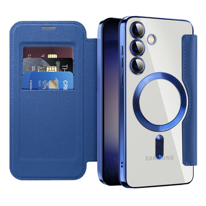 For Samsung Galaxy S25+ 5G Shield MagSafe RFID Anti-theft Rhombus Leather Phone Case(Dark Blue) by buy2fix