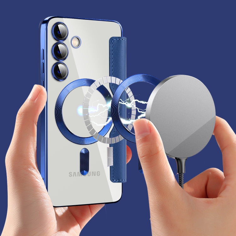 For Samsung Galaxy S25+ 5G Shield MagSafe RFID Anti-theft Rhombus Leather Phone Case(Dark Blue) by buy2fix