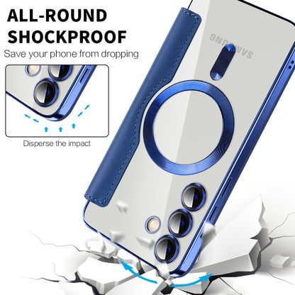 For Samsung Galaxy S25+ 5G Shield MagSafe RFID Anti-theft Rhombus Leather Phone Case(Dark Blue) by buy2fix