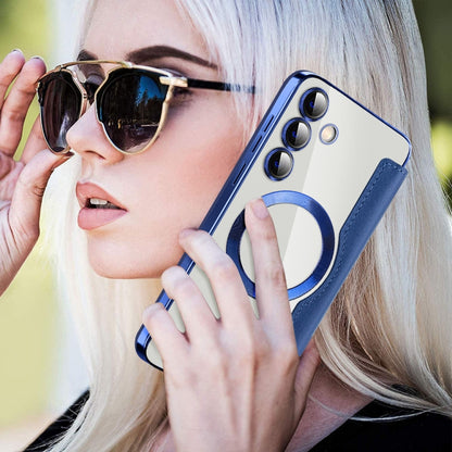 For Samsung Galaxy S25+ 5G Shield MagSafe RFID Anti-theft Rhombus Leather Phone Case(Dark Blue) by buy2fix