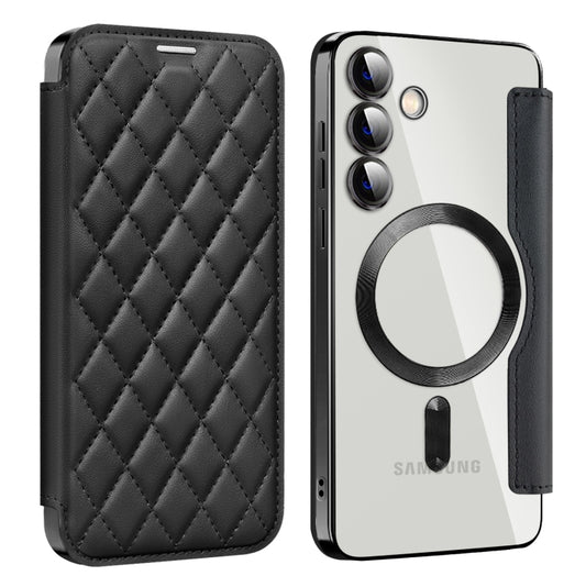 For Samsung Galaxy S25+ 5G Shield MagSafe RFID Anti-theft Rhombus Leather Phone Case(Black) by buy2fix