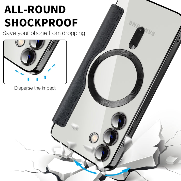 For Samsung Galaxy S25+ 5G Shield MagSafe RFID Anti-theft Rhombus Leather Phone Case(Black) by buy2fix