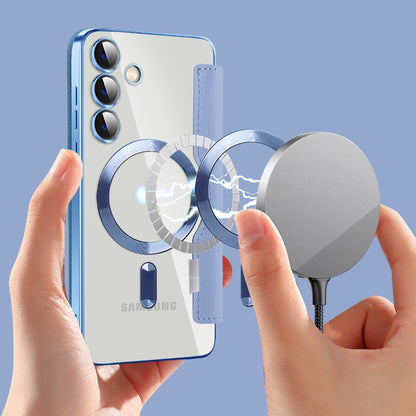 For Samsung Galaxy S25+ 5G Shield MagSafe RFID Anti-theft Rhombus Leather Phone Case(Blue) by buy2fix