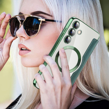 For Samsung Galaxy S25+ 5G Shield MagSafe RFID Anti-theft Rhombus Leather Phone Case(Green) by buy2fix