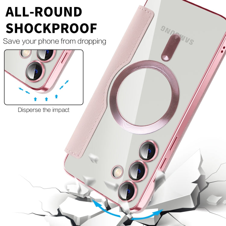 For Samsung Galaxy S25+ 5G Shield MagSafe RFID Anti-theft Rhombus Leather Phone Case(Pink) by buy2fix