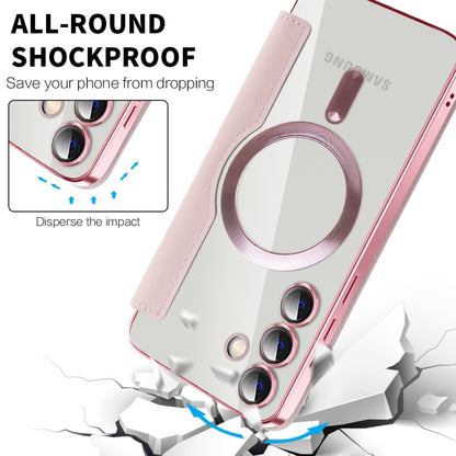 For Samsung Galaxy S25+ 5G Shield MagSafe RFID Anti-theft Rhombus Leather Phone Case(Pink) by buy2fix