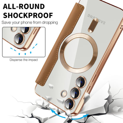 For Samsung Galaxy S25+ 5G Shield MagSafe RFID Anti-theft Rhombus Leather Phone Case(Brown) by buy2fix