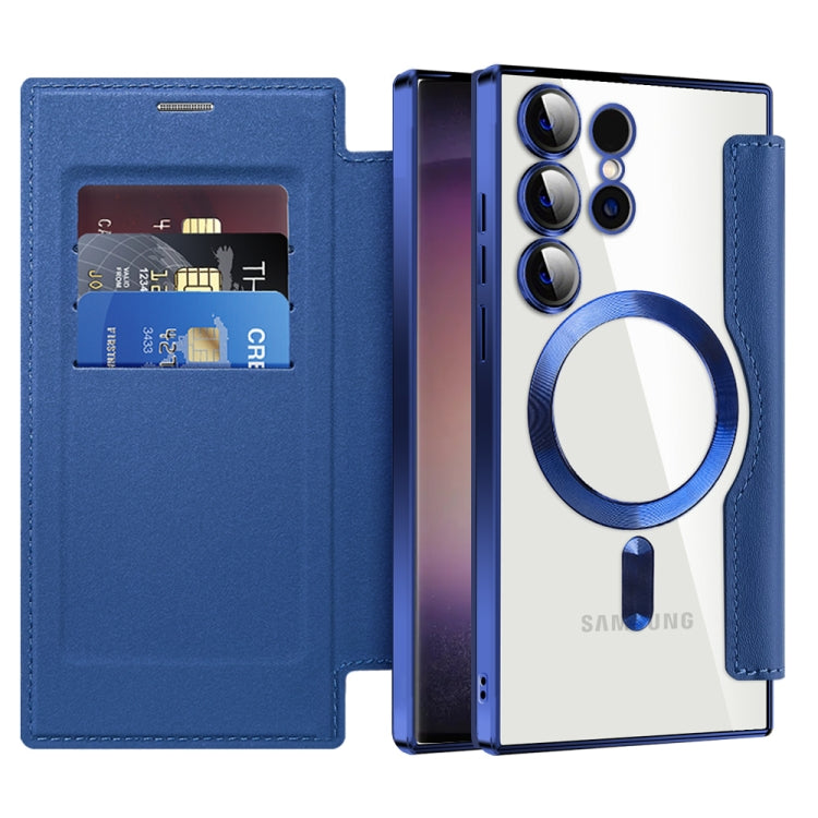 For Samsung Galaxy S25 Ultra 5G Shield MagSafe RFID Anti-theft Rhombus Leather Phone Case(Dark Blue) by buy2fix