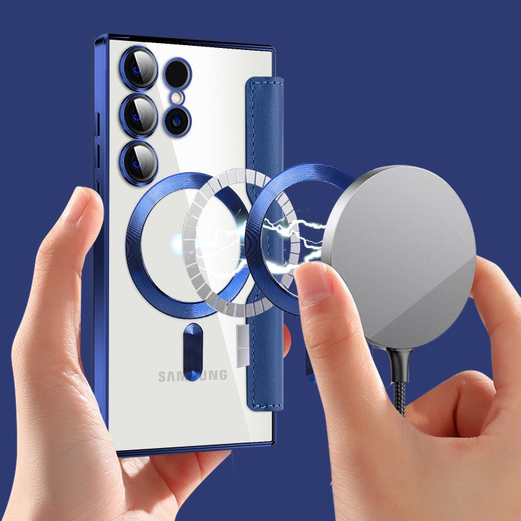 For Samsung Galaxy S25 Ultra 5G Shield MagSafe RFID Anti-theft Rhombus Leather Phone Case(Dark Blue) by buy2fix