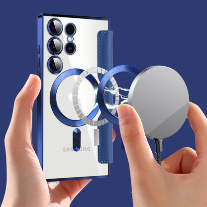 For Samsung Galaxy S25 Ultra 5G Shield MagSafe RFID Anti-theft Rhombus Leather Phone Case(Dark Blue) by buy2fix