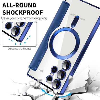 For Samsung Galaxy S25 Ultra 5G Shield MagSafe RFID Anti-theft Rhombus Leather Phone Case(Dark Blue) by buy2fix