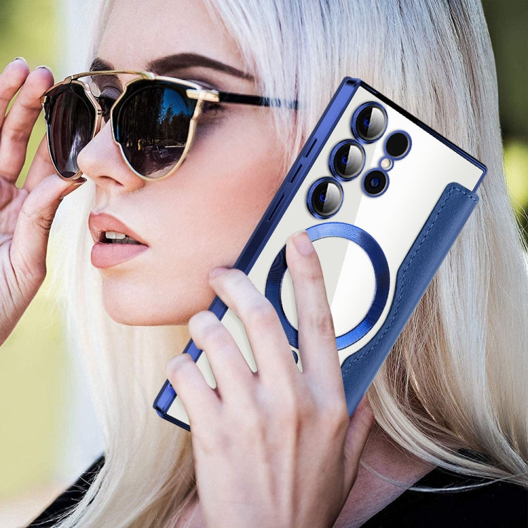 For Samsung Galaxy S25 Ultra 5G Shield MagSafe RFID Anti-theft Rhombus Leather Phone Case(Dark Blue) by buy2fix