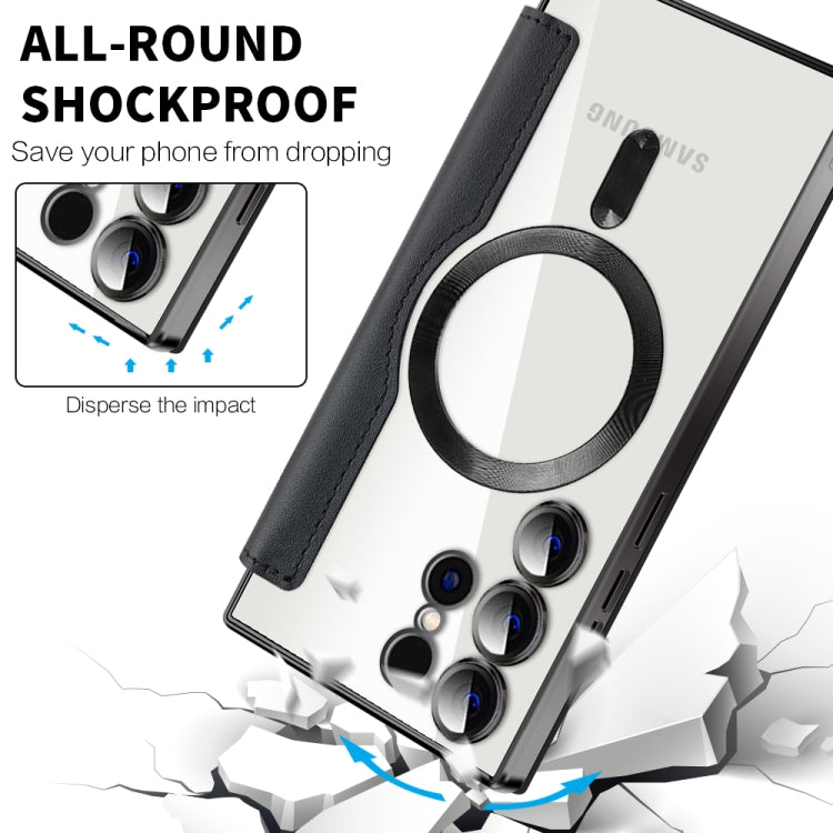 For Samsung Galaxy S25 Ultra 5G Shield MagSafe RFID Anti-theft Rhombus Leather Phone Case(Black) by buy2fix