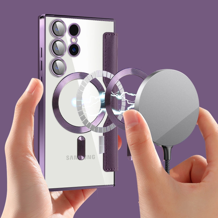 For Samsung Galaxy S25 Ultra 5G Shield MagSafe RFID Anti-theft Rhombus Leather Phone Case(Purple) by buy2fix