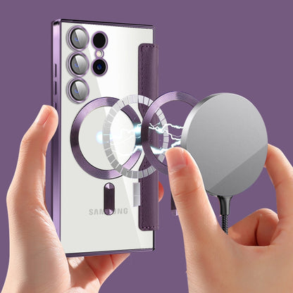 For Samsung Galaxy S25 Ultra 5G Shield MagSafe RFID Anti-theft Rhombus Leather Phone Case(Purple) by buy2fix