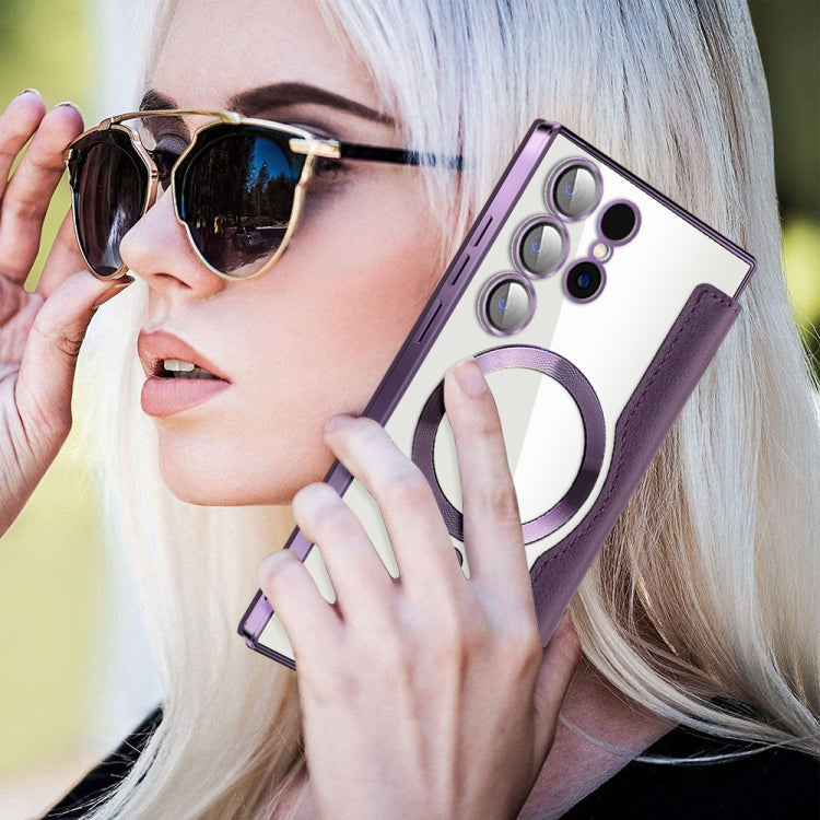 For Samsung Galaxy S25 Ultra 5G Shield MagSafe RFID Anti-theft Rhombus Leather Phone Case(Purple) by buy2fix