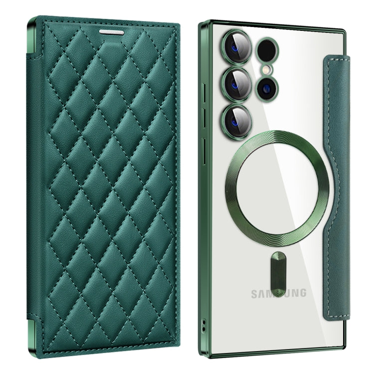 For Samsung Galaxy S25 Ultra 5G Shield MagSafe RFID Anti-theft Rhombus Leather Phone Case(Green) by buy2fix