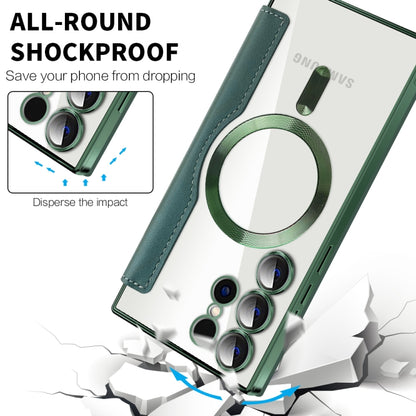 For Samsung Galaxy S25 Ultra 5G Shield MagSafe RFID Anti-theft Rhombus Leather Phone Case(Green) by buy2fix