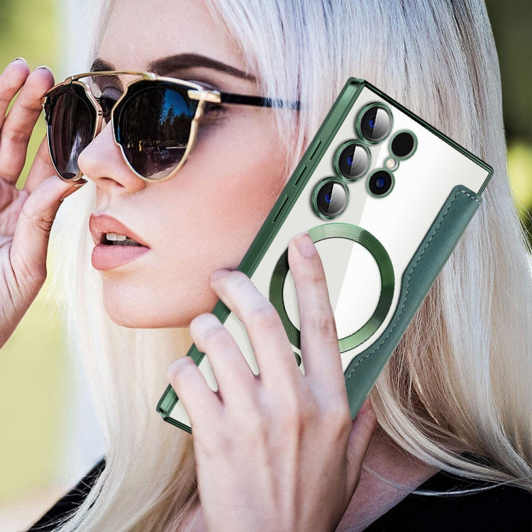 For Samsung Galaxy S25 Ultra 5G Shield MagSafe RFID Anti-theft Rhombus Leather Phone Case(Green) by buy2fix