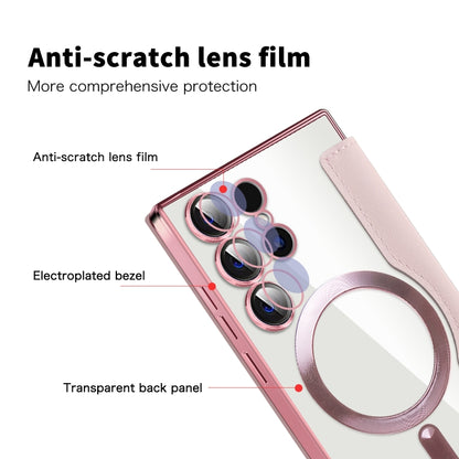 For Samsung Galaxy S25 Ultra 5G Shield MagSafe RFID Anti-theft Rhombus Leather Phone Case(Pink) by buy2fix